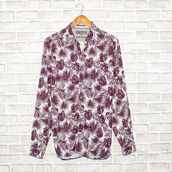 Ted Baker Modern Fit Button up Shirt Purple Tropical Floral Men's 16 1/2 - Picture 1 of 7